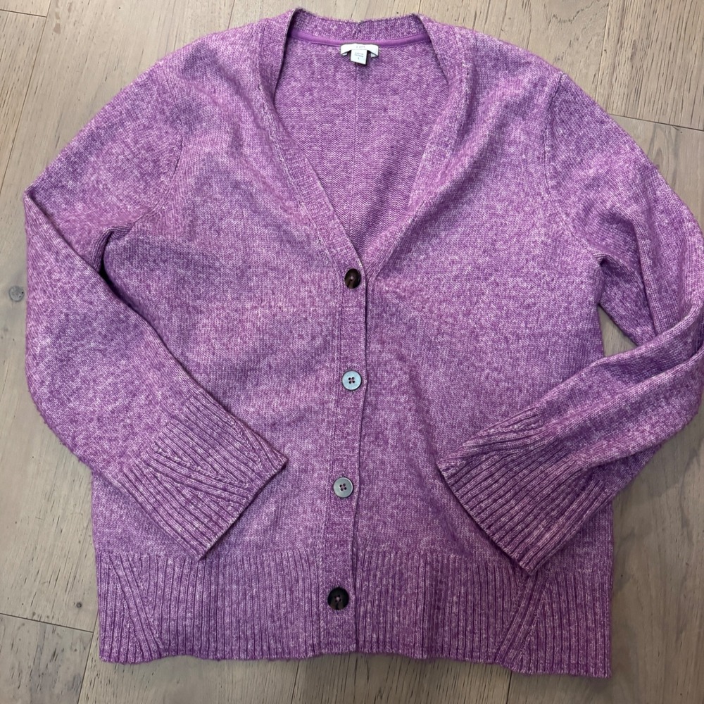 J. Jill Womens Purple Marled Cotton Blend V-Neck Button Front Cardigan Sweater L